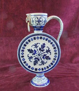 Vintage Blue White Ceramic Tile Vase - Hand Painted Floral Design Pitcher Ewer