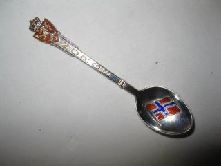 Antique Vtg Sterling Silver Enamel Norge Norway Flag Souvenir Spoon Collector 4 "