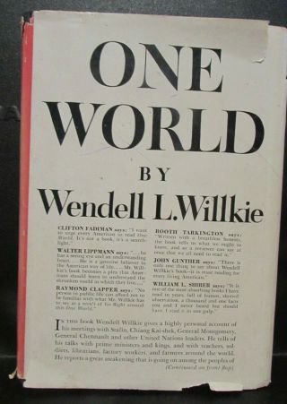 1943 One World By Wendell L.  Willkie Hc Dj