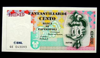 1997 Italy Disney Banknote Gladstone Gander 100 Fantastiliardi Unc