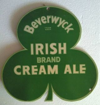 Beverwyck Irish Cream Ale Toc Cloverleaf Figural Beer Sign Albany York 11x11