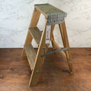 Vintage Wooden Step Ladder Stool Made In Usa Keller Brand