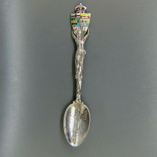 Indian Chief Enameled Sterling Souvenir Spoon Circa 1900 Harbor Scene