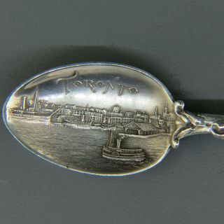 Indian Chief Enameled Sterling Souvenir Spoon Circa 1900 Harbor scene 3