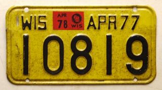 1977 1978 Wisconsin Motorcycle License Plate Tag - Vg -