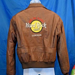 Hard Rock Cafe London Brown Leather Jacket Vintage 90s Size Sm/near