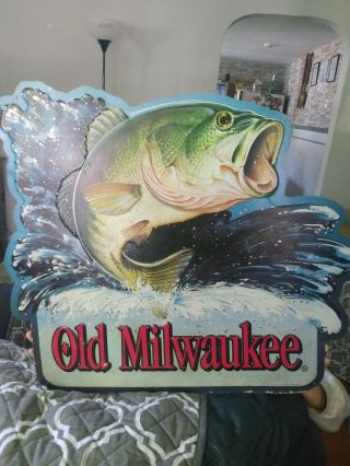 Old Milwaukee Largemouth Bass Embossed Beer Tin Sign Very Rare 20 " High 23 " Wide