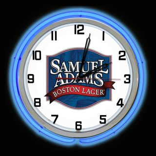 19 " Samuel Sam Adams Boston Lager Beer Sign Double Neon Clock Blue Neon Man Cave