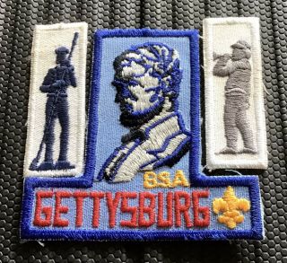 Vintage Gettysburg Boy Scout Bsa Plastic Back 3 Patch Set Civil War Theme
