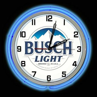 19 " Busch Light Beer Sign Blue Double Neon Clock Mancave Bar Game Room Garage