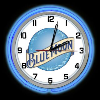19 " Bluemoon Beer Double Neon Clock Blue Neon Color Blue Moon Man Cave Garage