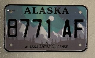 Alaska Artistic Motorcycle License Plate 8771 - Af Aurora Borealis -