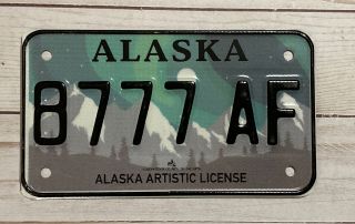 Alaska Artistic Motorcycle License Plate 8777 - Af Aurora Borealis -