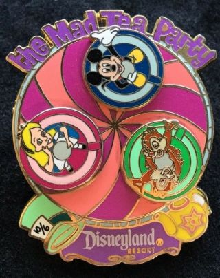 Disney Dlr The Mad Tea Party Cup Ride 3d Spinner Pin Mickey Alice Chip Dale 2008