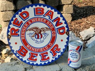 " Red Band Beer " Heavy Porcelain Sign (12 " Inch),  Great Sign