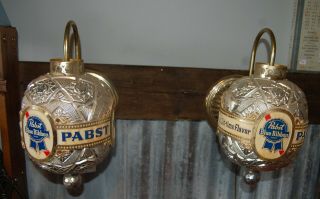 Two (2) Vintage Rare Pabst Blue Ribbon Spinning Faux Crystal Wall Sconce Lights