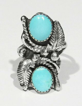 Big Vintage Signed Navajo 925 Silver Natural Sleeping Beauty Turquoise Ring 8.  5