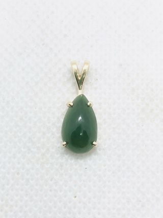 Vintage 14k Gold 2.  98ct Natural Green Jade Pear Shaped Pendant 20.  5mm 1.  5g