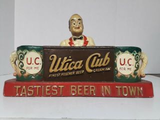Utica Club Beer Chalkware Figure West End Brewing Co Bartender Rare 13 X 8 X 7