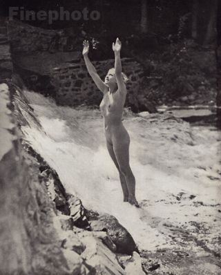 1937 Vintage Art Deco Female Nude River Photo Litho Alfred Cheney Johnston