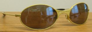 Vintage Rare Oakley T Wire Gen 1 Titanium Gold Frame Oval Sunglasses