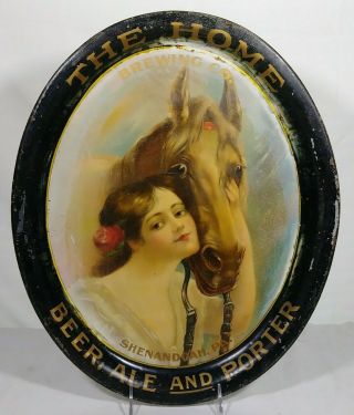 Pre Prohibition Tin Litho Beer Serving Tray Home Brewing Co.  Shenandoah Pa Horse