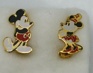 Vintage Disney Productions Minne & Mickey Mouse Enamel Gold Tone Pins Brooch