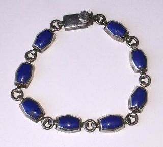 Vintage Mexico Taxco 925 Sterling Silver Blue Lapis Lazuli Link Bracelet