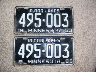 1953 Minnesota License Plate Pair Mn 53 (s)