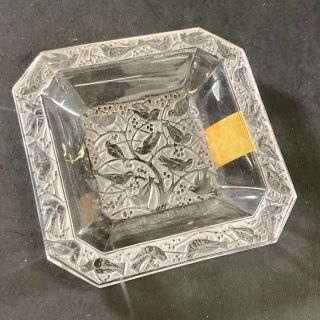Signed Vintage Lalique Crystal Glass Anna Ashtray Dish Birds Etched W/ Sticker