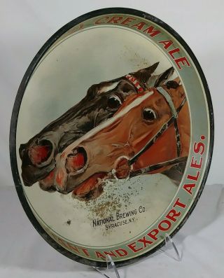 Pre Prohibition Tin Beer Serving Tray National Brewing Co Syracuse NY Horses Ale 3