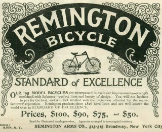 1895 Remington Firearms Bicycle Vintage Paper Print Ad 4414