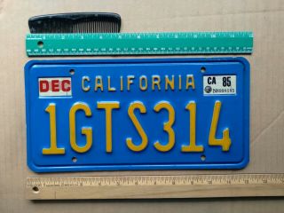 License Plate,  Blue California,  1970 Base,  1985 Sticker,  Passenger,  1 Gts 314