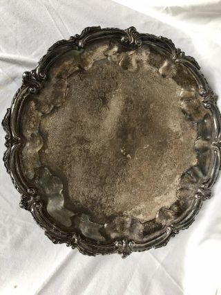 Vintage Silverplate Footed Round Serving Tray With Engraved Surface