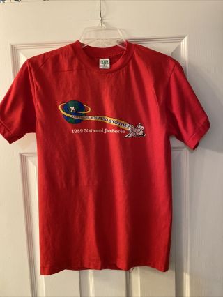 1989 Boy Scout National Jamboree Red Men’s Medium T - Shirt Space Shuttle