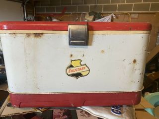 1950s Falstaff Beer Logo Metal Cooler Ice Chest Tray Box Opener Label
