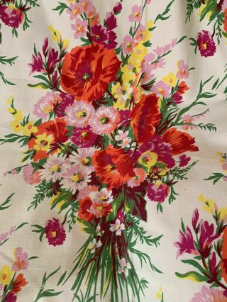 Rideau Coupon Tissu Fleur Ancien Vintage Coquelicot Style Boussac Cotton Fabric