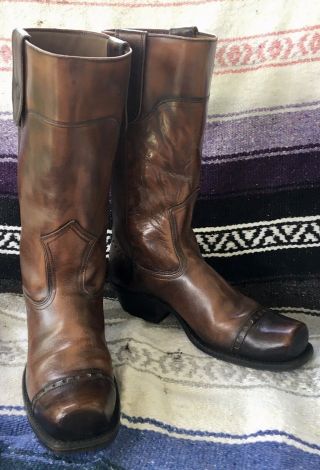 Acme Brown Leather Square Toe Cowboy Biker Boots Vintage Us Made Men 