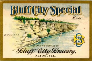 Pre - Prohibition Bluff City Special Beer Bottle Label Bluff City Brewery Alton Il
