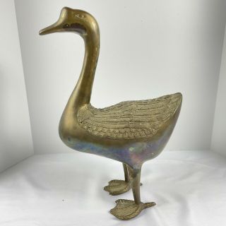 Vintage Large Brass Duck Goose Statue Figurine Size 14.  5”