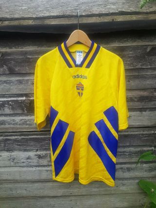 Sweden Home Football Shirt World Cup Usa 94 Vintage L Adidas 90s S.  F.  F