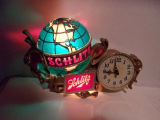 Vintage Schlitz Beer Light Moving Water Globe & Clock Motion Bar Sign