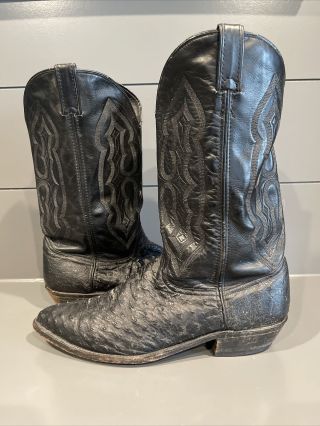 Mens Vtg Code West Blk Ostrich Quill Cowboy Western Boots Sz 12 M