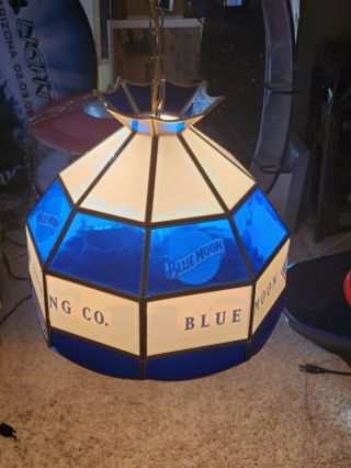 Blue Moon Beer Lighted Sign Hanging Bar Rare Tiffany Mancave Light Lamp Garage