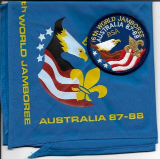 Boy Scout 1987 - 88 16th World Jamboree American Contingent Neckerchief And Patch