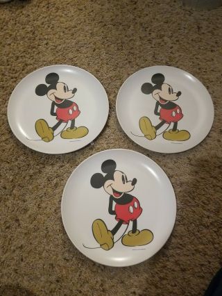 3 Vintage Mickey Mouse Walt Disney Productions Plate Melamine Plastic 9 "