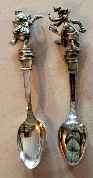 Disney.  Big Bad Wolf & 1 Little Pig.  2 Vintage.  5 Inch.  Pewter.  Souvenir Spoons