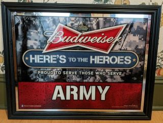 Budweiser Proud To Serve Those Who Serve Army Mirrored Wall Art 20.  5 " X26.  5 "