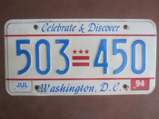 Washington Dc Celebrate & Discover License Plate 503450 94 Tag Cond.