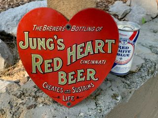Old " Red Heart Beer " Heavy Porcelain Advertising Sign (8 " X 7 ") Sign